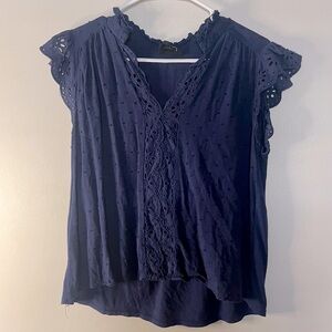 Flower & Feather Blue Lace Eyelet Top